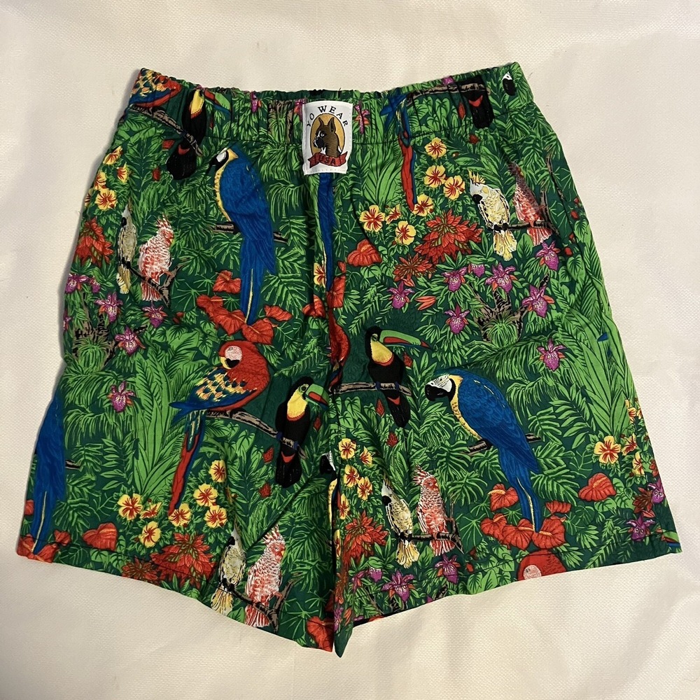 VTG Yo Wear Max Boxxer Kids Unisex Shorts Tropical Birds 100% Cotton NOS USA‎ M